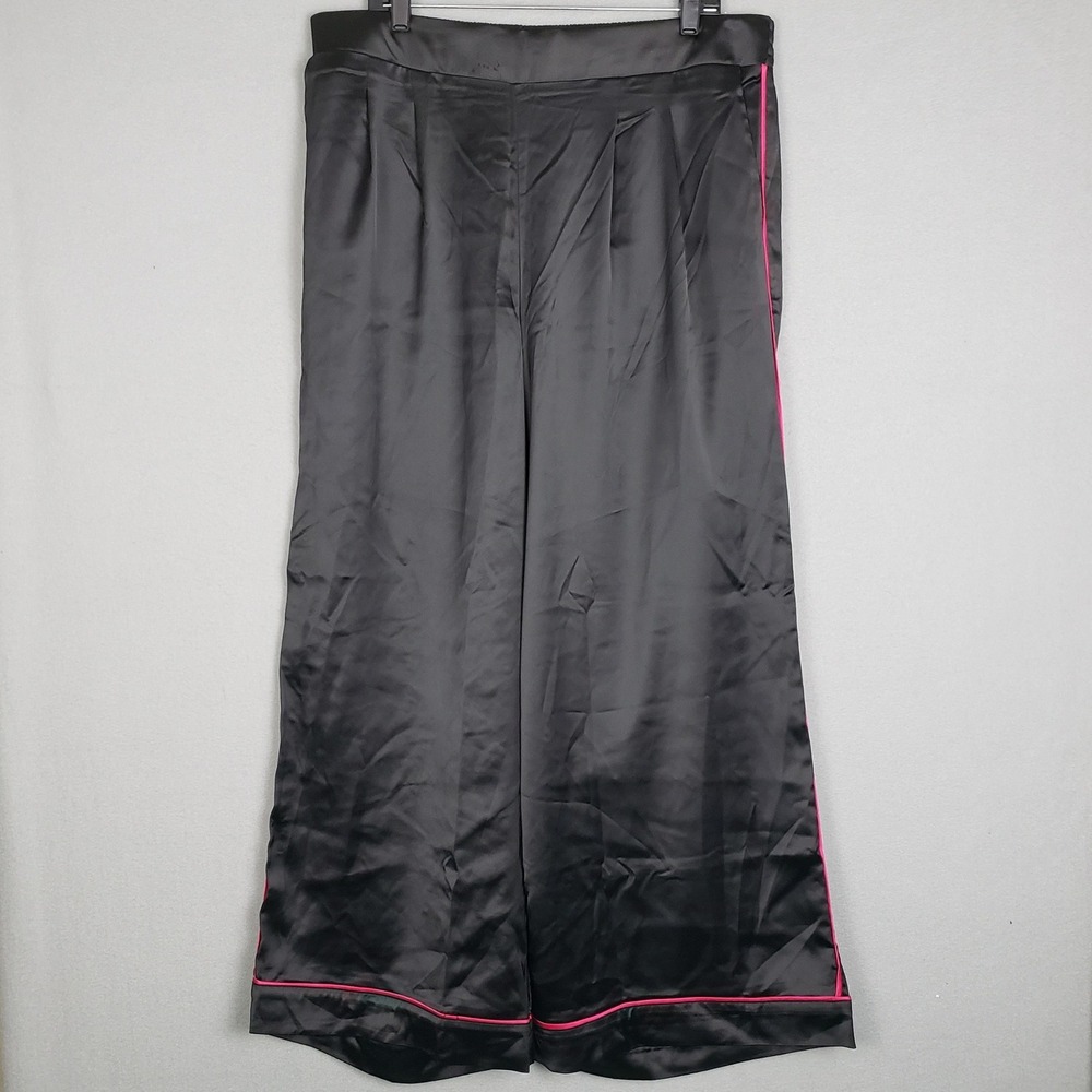 Torrid Size 1X Wide Leg Satin Pants‎ Black Hot Pink Tuxedo Stripe Cocktail Party